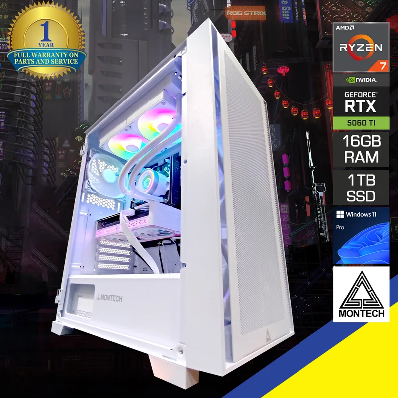 Aurora Air White Desktop Gaming PC | AMD Ryzen 7 8700F | 16GB (2x8GB) RAM | 1TB SSD | RTX 5060 Ti | Windows 11 Pro