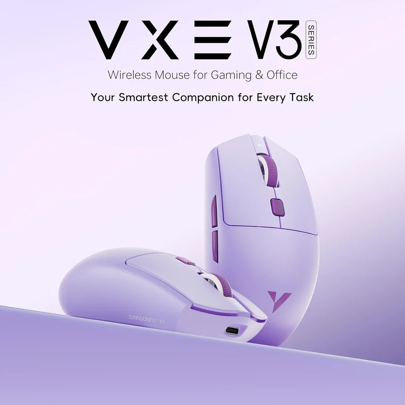 VXE Dragonfly V3 Pro Wireless Gaming & Office Mouse (Purple, Black, White)