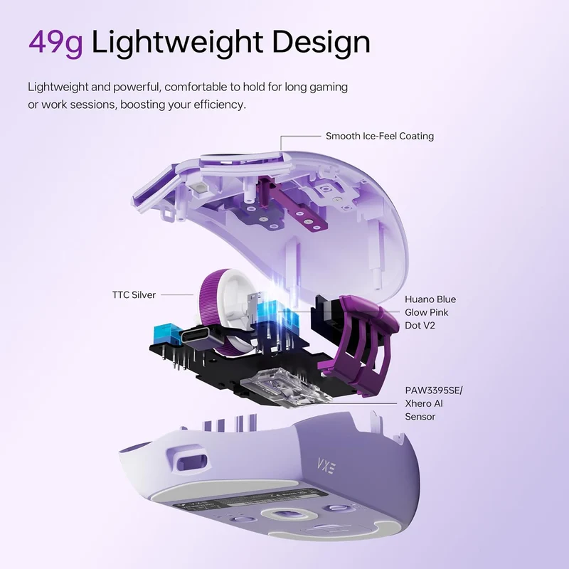 VXE Dragonfly V3 Pro Wireless Gaming & Office Mouse (Purple, Black, White)