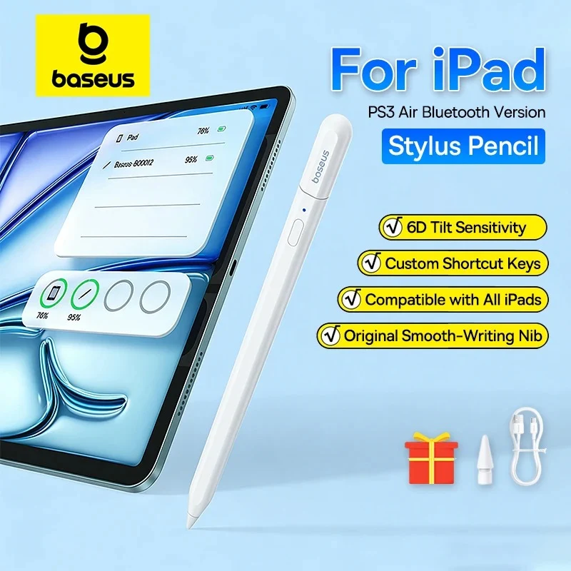 Baseus Smooth Writing PS3 Air Bluetooth Stylus Pen for iPad Pencil Universal Wired Charging for iPad/ Tablet Touch Writing Pen (Moon White) (B0001201)