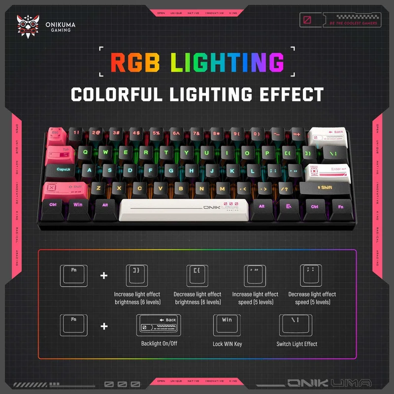 Onikuma MT605 Tri-Mode RGB 61 Keys Mechanical Keyboard (Black) (Red Axis)