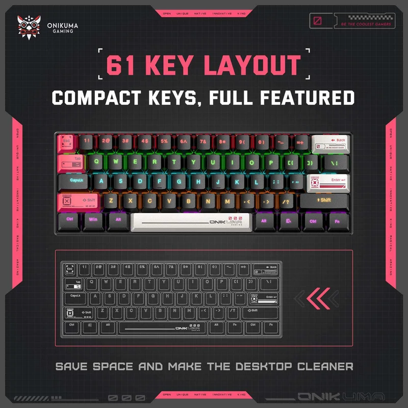 Onikuma MT605 Tri-Mode RGB 61 Keys Mechanical Keyboard (Black) (Red Axis)