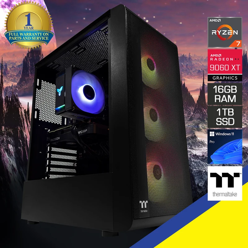 Aurora S200 Black Desktop Gaming PC | AMD Ryzen 7 8700F | 16GB(2x8GB) RAM | 1TB SSD | RX 9060 XT | Windows 11 Pro