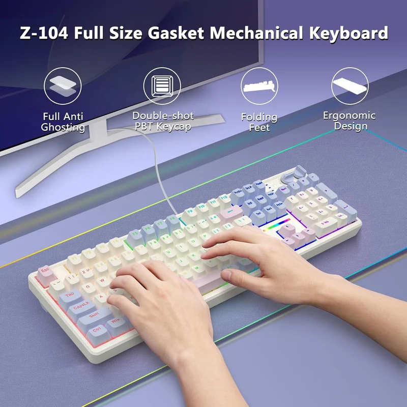 E-Yooso Z-104 RGB Wired Mechanical Keyboard White-Pink-Purple (Silverwood Switch)
