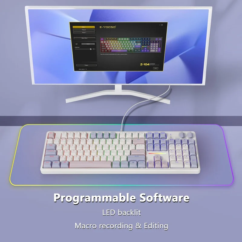 E-Yooso Z-104 RGB Wired Mechanical Keyboard White-Pink-Purple (Silverwood Switch)