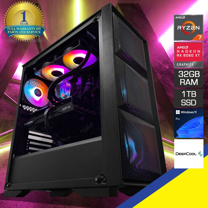 Sophos Matrexx 50 Black Desktop Gaming PC | AMD Ryzen 7 7800X3D | 32GB (2x16GB) RAM | 1TB SSD | RX 9060 XT | Windows 11 Pro