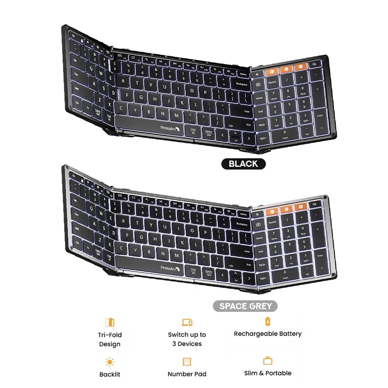 ProtoArc XK01 Plus Foldable Full-Size Bluetooth Keyboard (Black, Space Grey) (CP015823, CP015030)