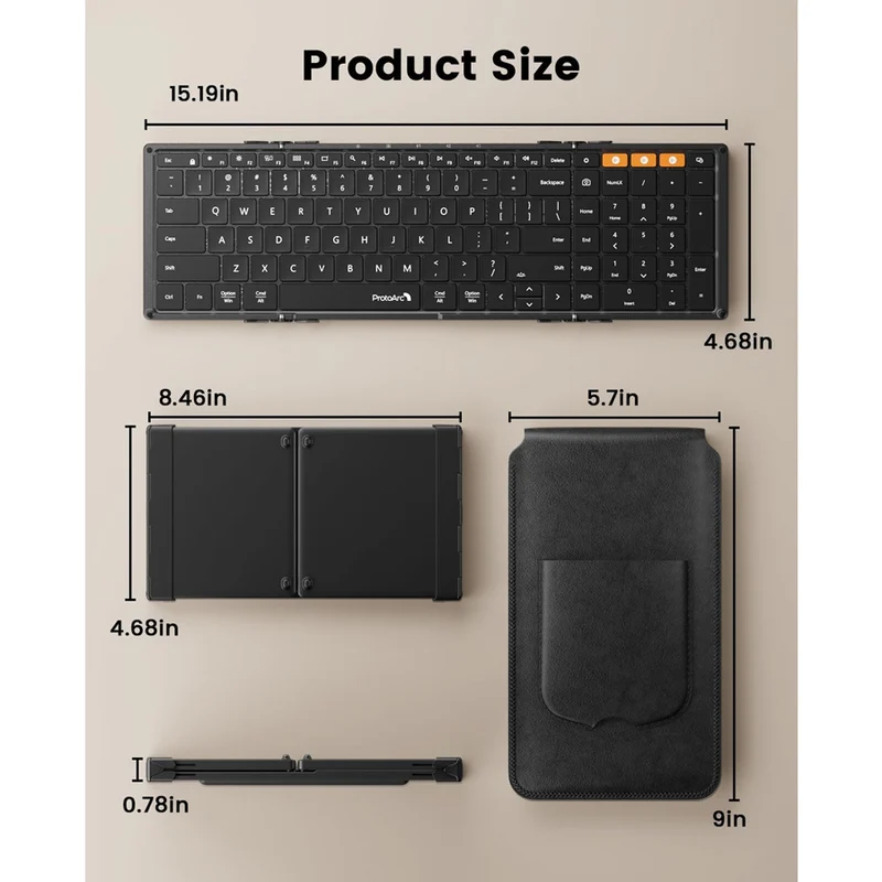 ProtoArc XK01 Plus Foldable Full-Size Bluetooth Keyboard (Black, Space Grey) (CP015823, CP015030)
