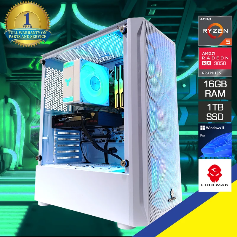 Sigma Aurora White Desktop Gaming PC | AMD Ryzen 5 5600 | 16GB (2x8GB) RAM | 1TB SSD | RX 9050 | Windows 11 Pro