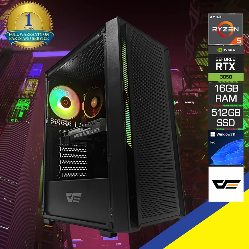 Alpha A305 Black Desktop Gaming PC | AMD Ryzen 5 5500 | 16GB (2x8GB) RAM | 512GB SSD | RXT 3050 | Windows 11 Pro