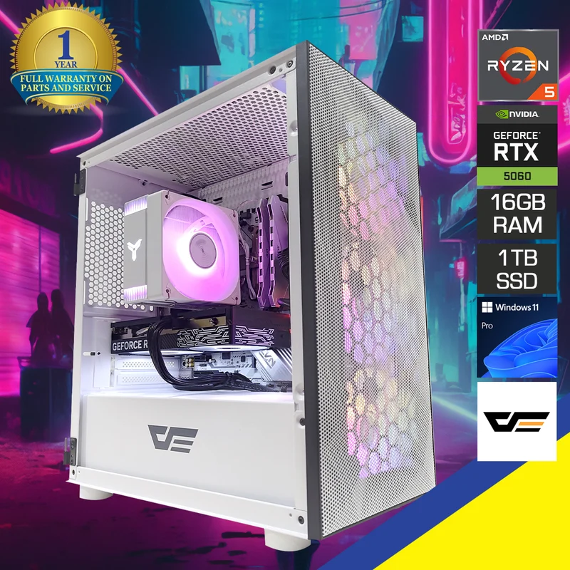 Sigma DLM 21 White Desktop Gaming PC | AMD Ryzen 5 5600 | 16GB (2x8GB) RAM | 1TB SSD | RTX 5060 | Windows 11 Pro