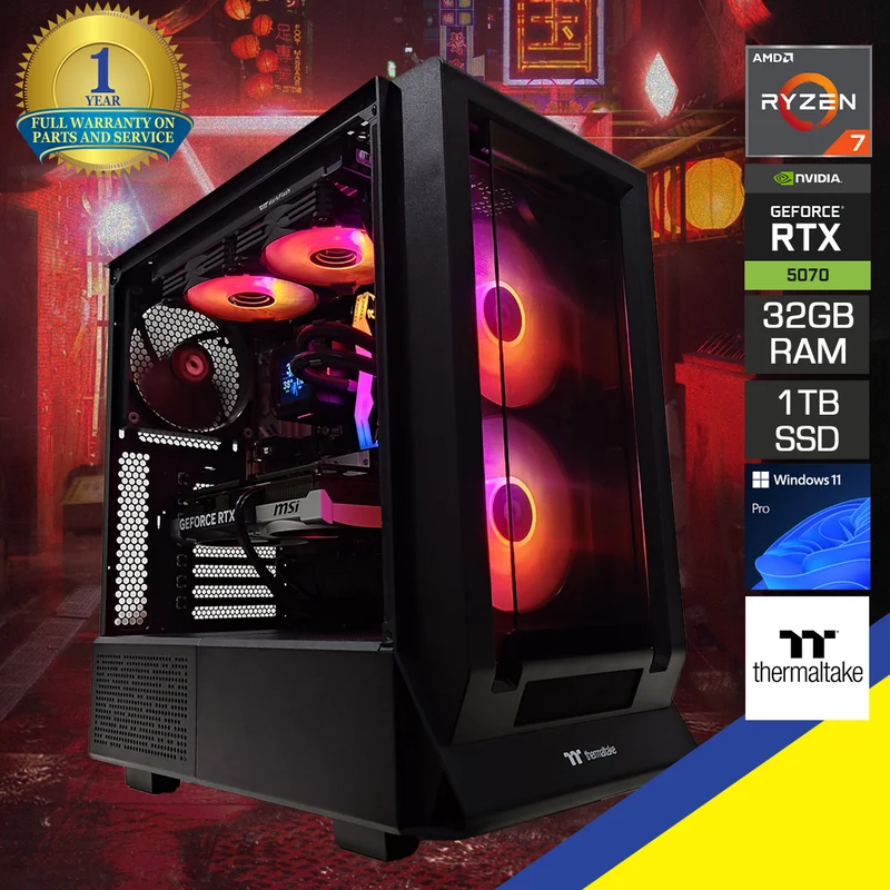 Optima Ceres 350 MX Black Desktop Gaming PC | AMD Ryzen 7 9700X | 32GB (2x16GB) RAM | 1TB SSD | RTX 5070 | Windows 11 Pro
