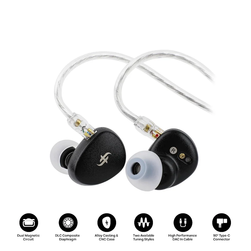 SIMGOT EA500 DSP Dual-Magnetic Dual-Chamber DLC 10mm Dynamic Driver In-Ear Monitor, with All Metal Cavity, Replaceable Tuning Nozzle, Detachable 2 Pin OFC Silver Plated Cable (Black)