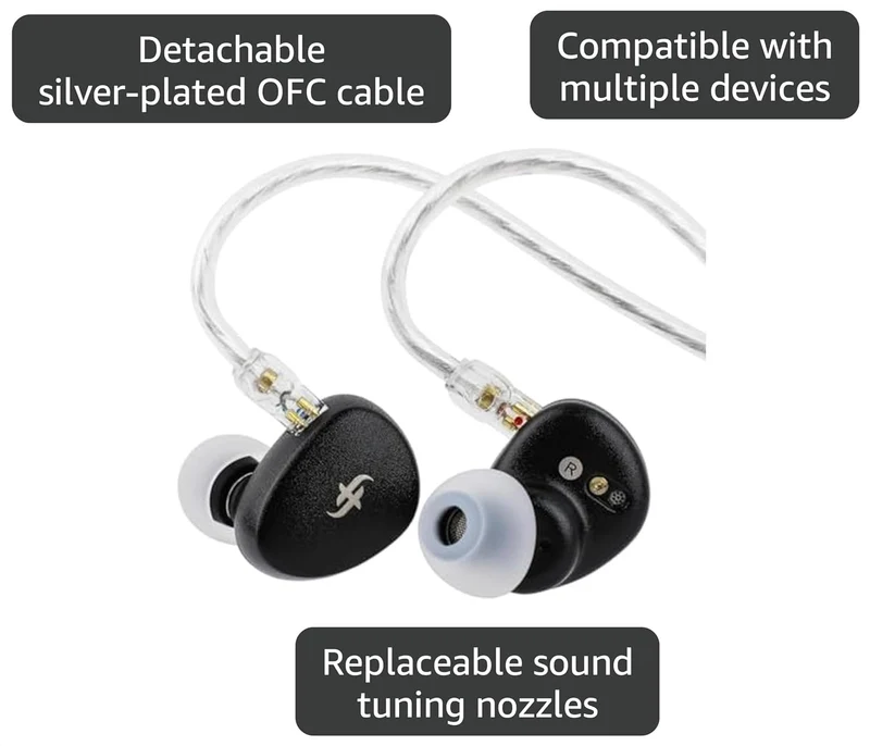SIMGOT EA500 DSP Dual-Magnetic Dual-Chamber DLC 10mm Dynamic Driver In-Ear Monitor, with All Metal Cavity, Replaceable Tuning Nozzle, Detachable 2 Pin OFC Silver Plated Cable (Black)