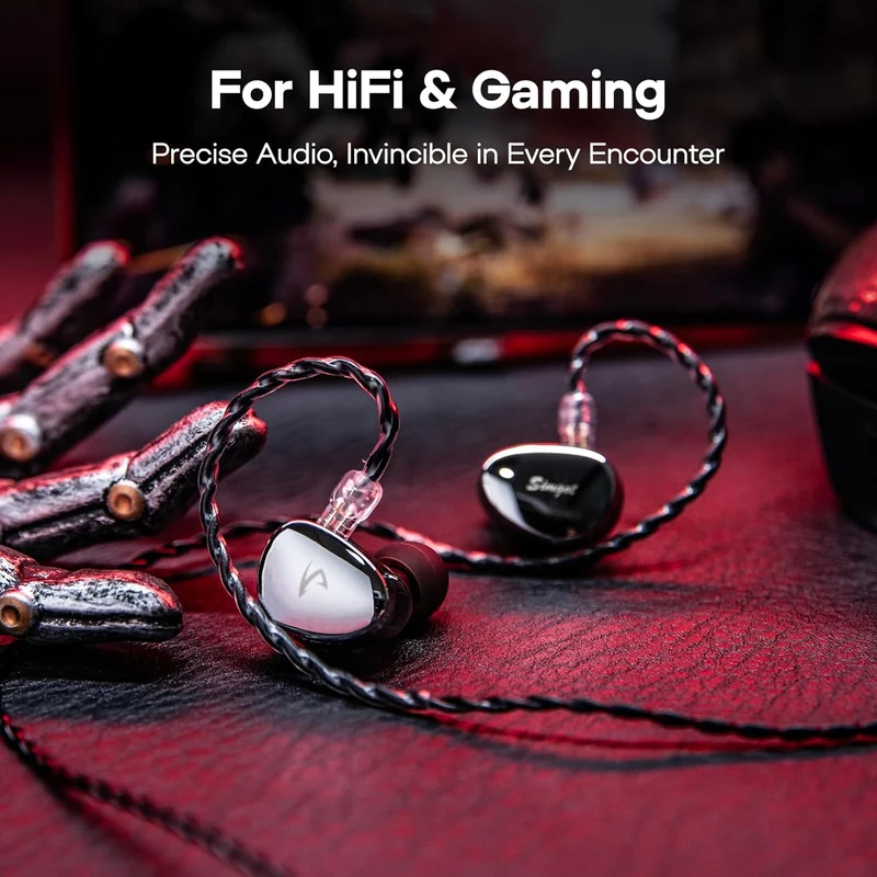 SIMGOT EG280 1DD + 1 Planar HiFi 1.7m Long Detachable 2Pin OFC Cable, with USB-C Adapter In-Ear Monitor for Gaming (Black)