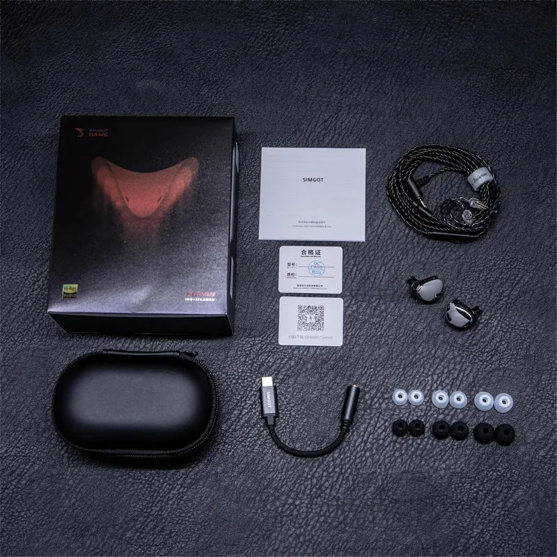 SIMGOT EG280 1DD + 1 Planar HiFi 1.7m Long Detachable 2Pin OFC Cable, with USB-C Adapter In-Ear Monitor for Gaming (Black)