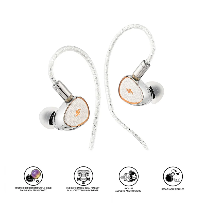 SIMGOT EA1000 Fermat Flagship 2nd Gen Dual Magnetic Dual Cavity 10mm Dynamic Driver, With SDPGD Purple-gold Diaphragm, Detachable Tuning Nozzles, Silver-Plated Cable In-Ear Monitor (Silver)