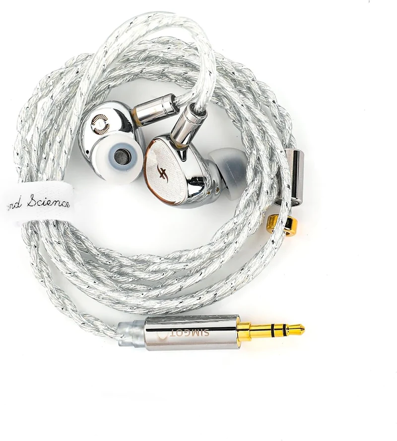 SIMGOT EA1000 Fermat Flagship 2nd Gen Dual Magnetic Dual Cavity 10mm Dynamic Driver, With SDPGD Purple-gold Diaphragm, Detachable Tuning Nozzles, Silver-Plated Cable In-Ear Monitor (Silver)