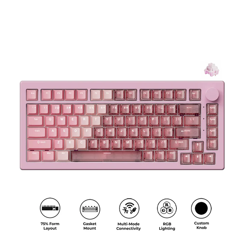Akko 5075 V3 Multi-Mode RGB Hot-Swappable Mechanical Keyboard (Gradient Hybrid Pink Transparent) (Akko Frost Pink Switch) (013-003-087-04J-004)