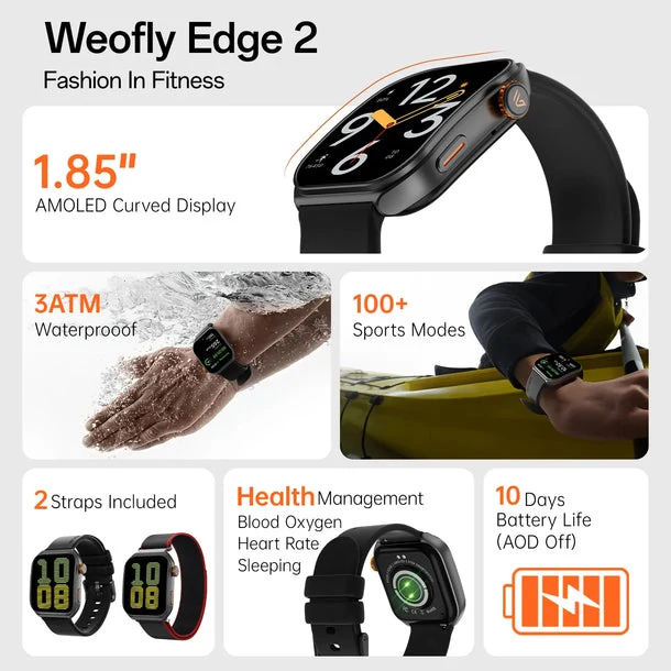 Weofly Edge 2 Smartwatch (Black, Gold, Silver) (WFEG625BL, WFEG625GD, WFEG625SL)