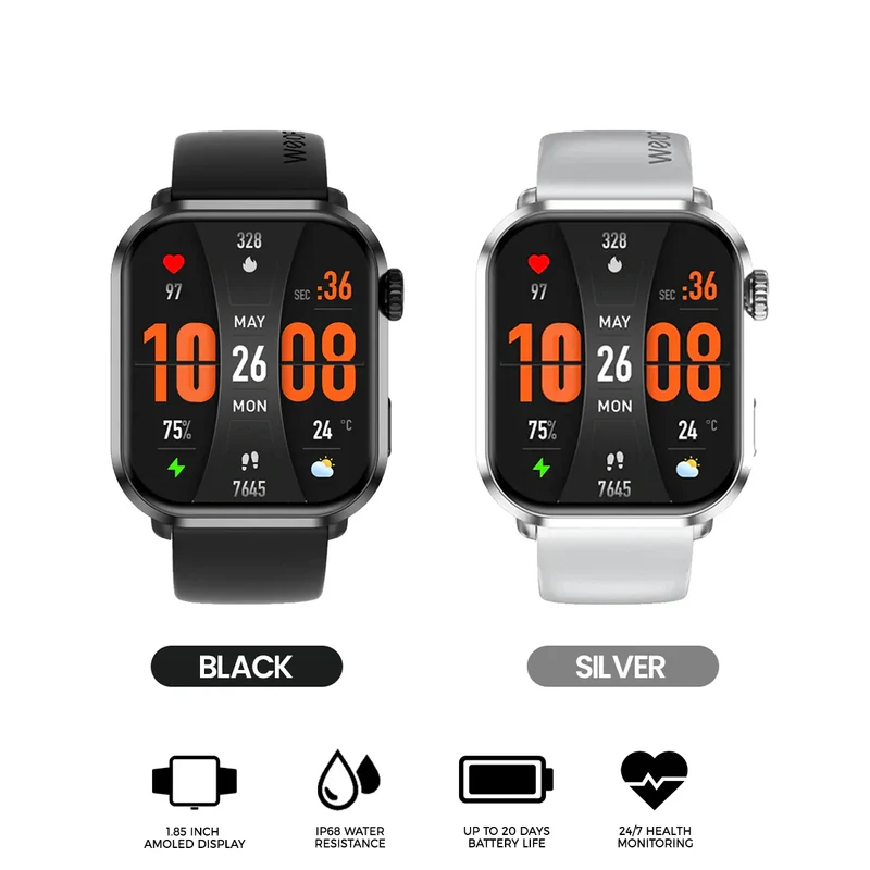 Weofly Power 2 Smartwatch (Black, Silver) (WFPW797BL, WFPW797SL)