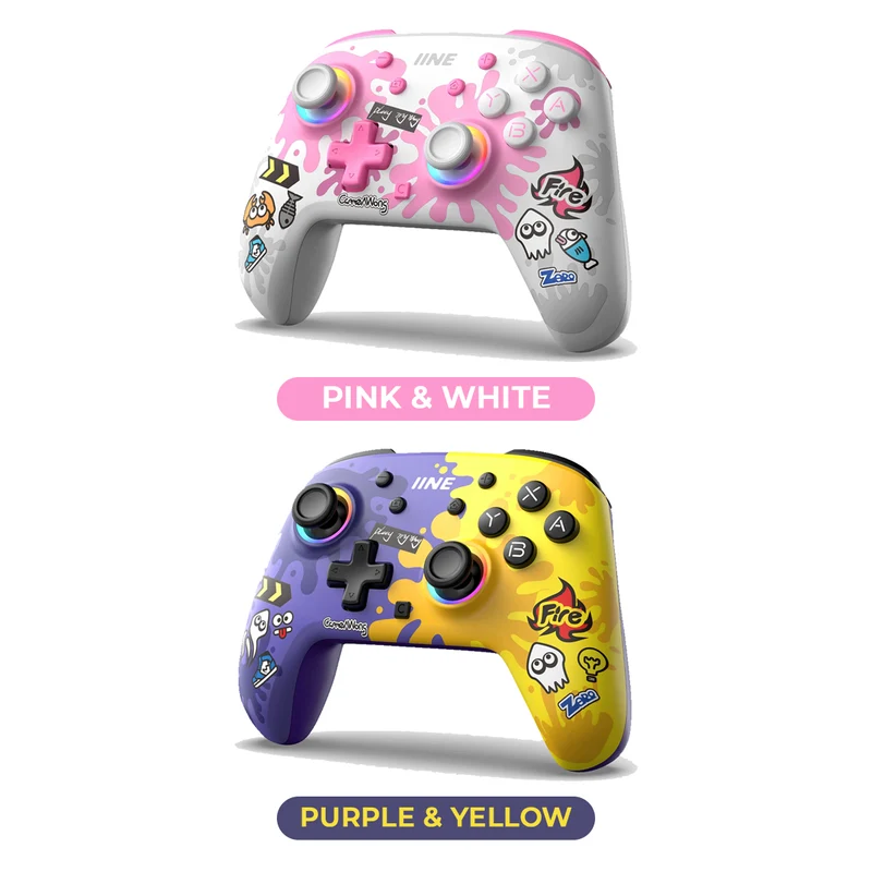 IINE Stella Series HD Rumble Wireless Controller (Pink & White, Purple & Yellow) (L1299, L1300)