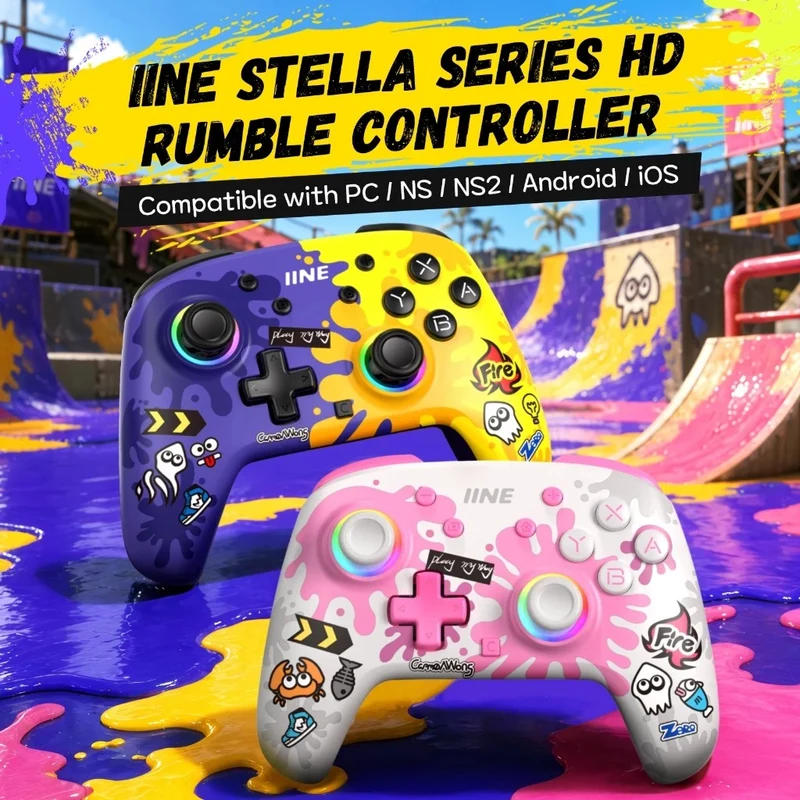 IINE Stella Series HD Rumble Wireless Controller (Pink & White, Purple & Yellow) (L1299, L1300)