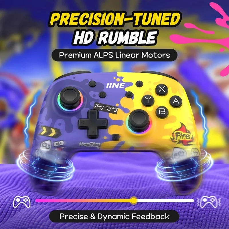 IINE Stella Series HD Rumble Wireless Controller (Pink & White, Purple & Yellow) (L1299, L1300)