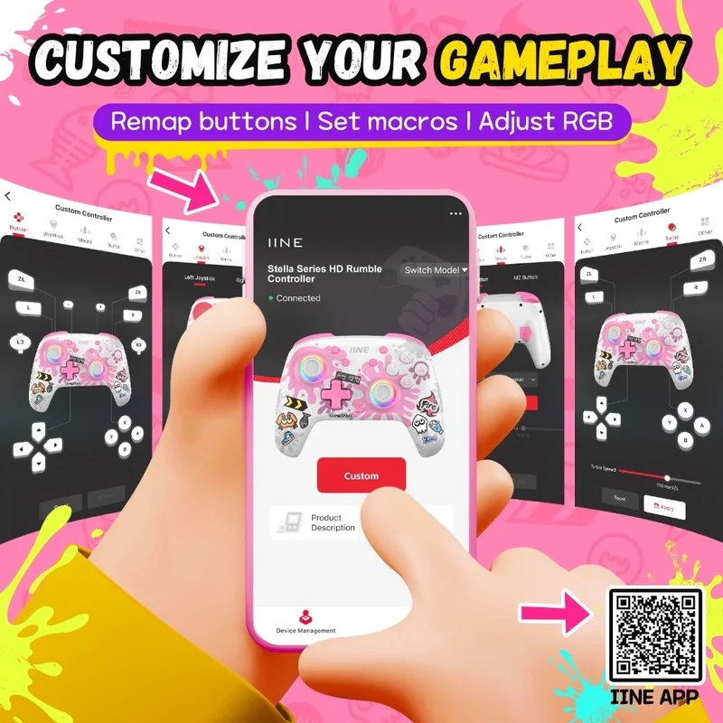 IINE Stella Series HD Rumble Wireless Controller (Pink & White, Purple & Yellow) (L1299, L1300)