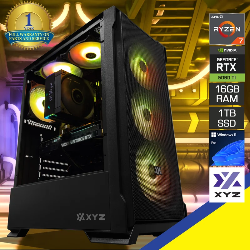 Aurora Airone 300 Black Desktop Gaming PC | AMD Ryzen 7 8700F | 16GB (2x8GB) RAM | 1TB SSD | RTX 5060 Ti | Windows 11 Pro