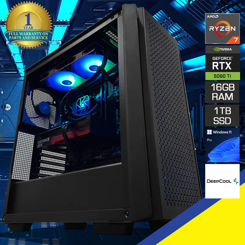 Aurora CG560 Black Desktop Gaming PC | AMD Ryzen 7 8700F| 16GB (2x8GB) RAM | 1TB SSD | RTX 5060 Ti| Windows 11 Pro