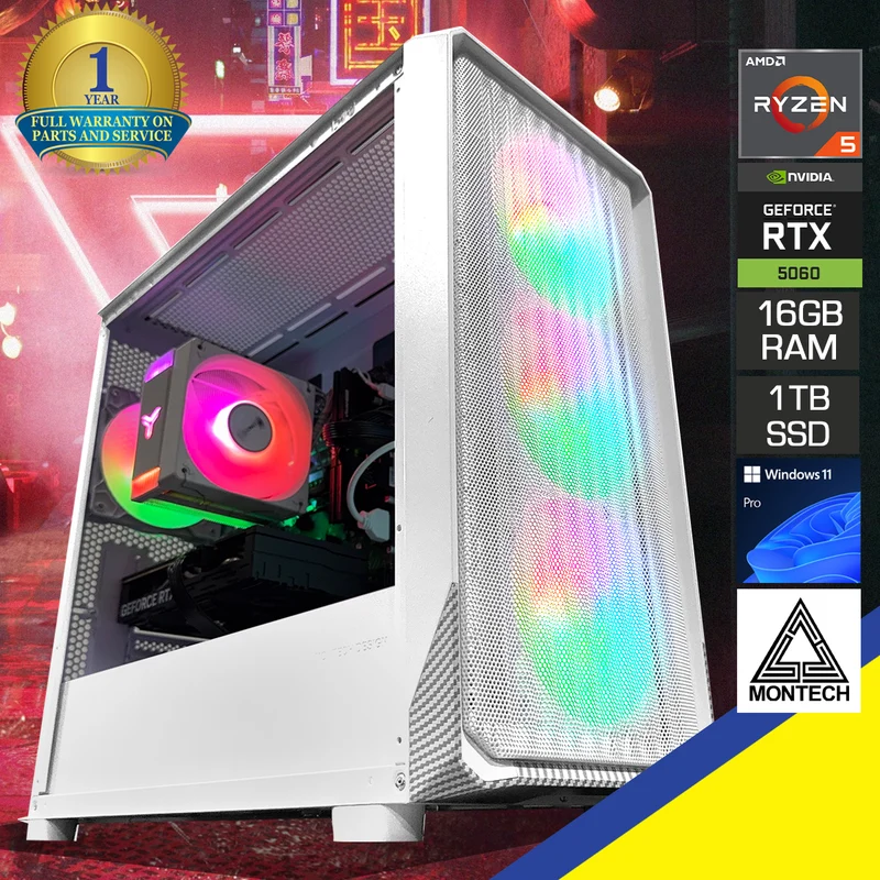 Sigma X5M White Desktop Gaming PC | AMD Ryzen 5 7500F |16GB (2x8GB) RAM | 1TB SSD | RTX 5060 | Windows 11 Pro