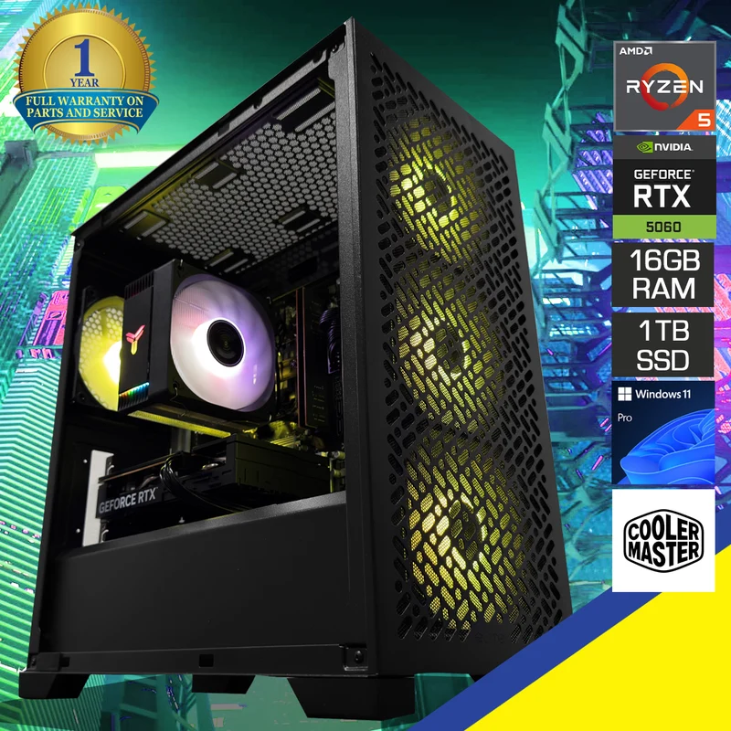 Sigma Elite 302 Black Desktop Gaming PC | AMD Ryzen 5 7500F |16GB (2x8GB) RAM | 1TB SSD | RTX 5060 | Windows 11 Pro