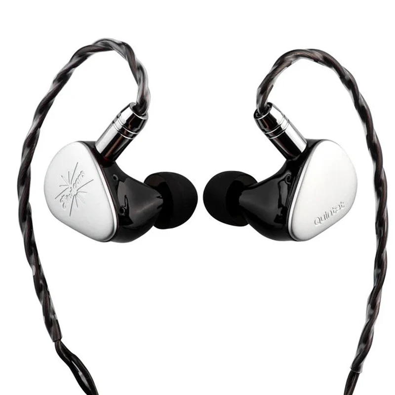 Kiwi Ears Quintet Hybrid In-Ear Monitor 1DD + 2BA + 1 Planar + 1 PZT with Detachable Silver-Plated OFC Cable, Metal Faceplate, 3D-Printed Resin Shell