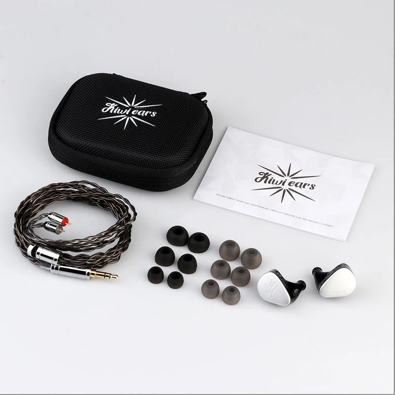 Kiwi Ears Quintet Hybrid In-Ear Monitor 1DD + 2BA + 1 Planar + 1 PZT with Detachable Silver-Plated OFC Cable, Metal Faceplate, 3D-Printed Resin Shell
