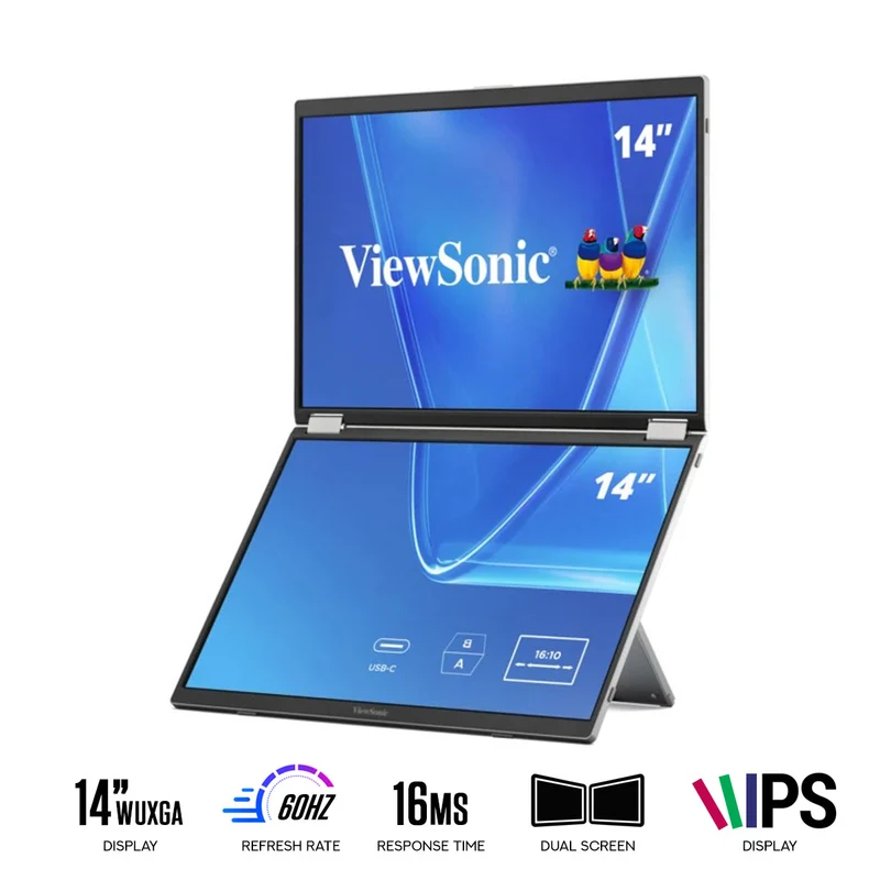 ViewSonic VG1457 14" WUXGA (1920x1200) 60Hz 16ms IPS Dual Screen Portable Monitor With USB-C And Protective Case