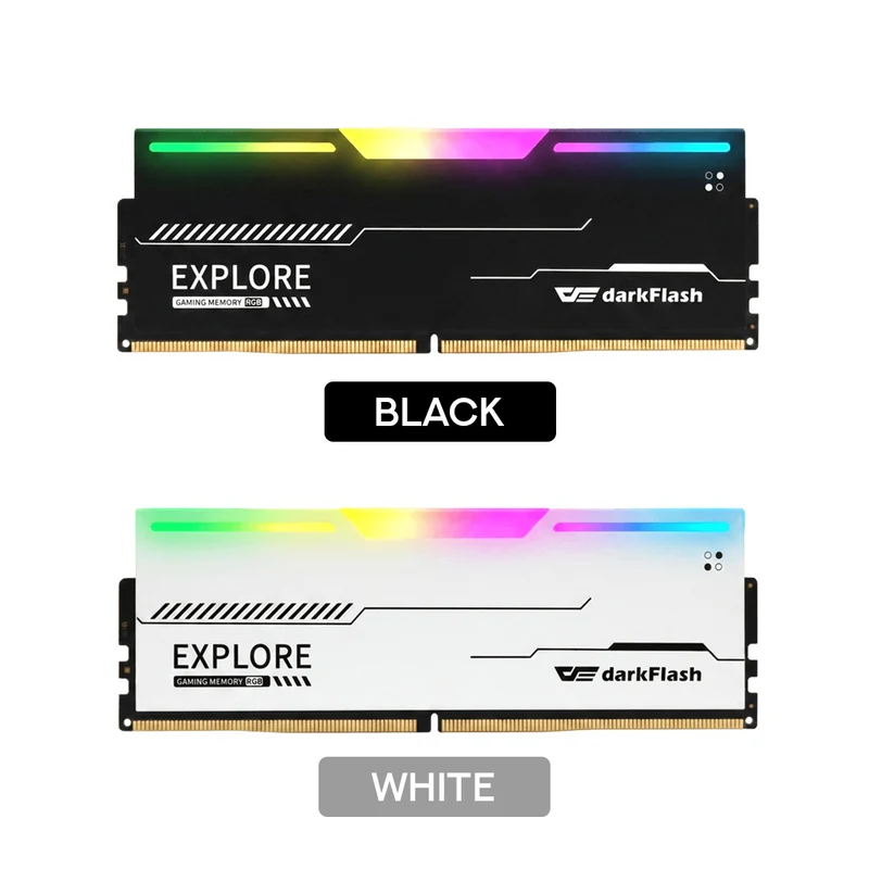 DarkFlash Explorer 16GB (1x16GB) 3200MHz 1.2v DDR4 UDIMM With RGB Gaming Memory (Black, White) (DF416322RBX, DF416322RWX)