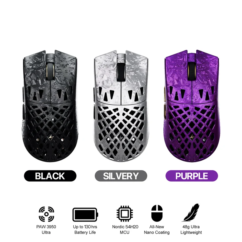 ATK Blazing Sky Ghost Extreme Series Carbon Fiber Skeleton Gaming Mouse (Black, Silvery, Purple)