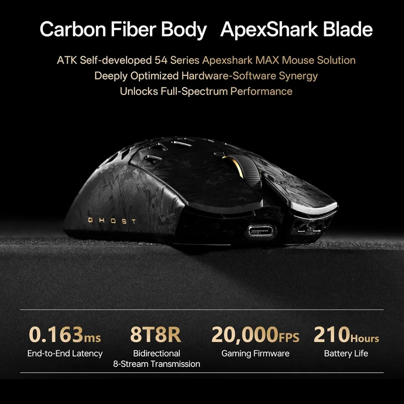 ATK Blazing Sky Ghost Extreme Series Carbon Fiber Skeleton Gaming Mouse (Black, Silvery, Purple)
