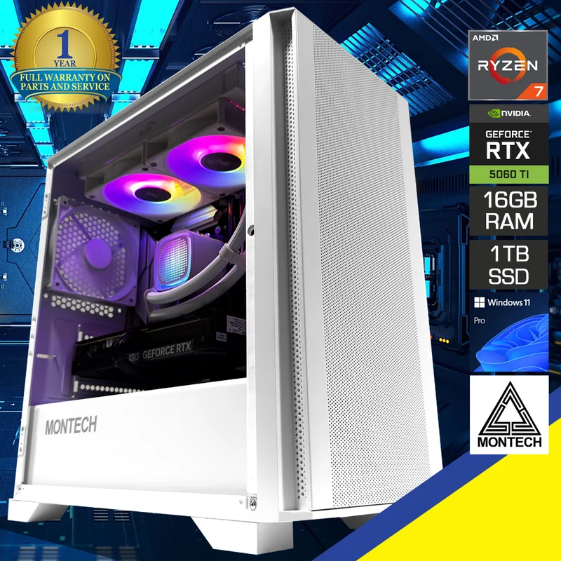 Aurora Air 100 Lite White Desktop Gaming PC | AMD Ryzen 7 8700F | 16GB (2x8GB) RAM | 1TB SSD | RTX 5060 Ti | Windows 11 Pro