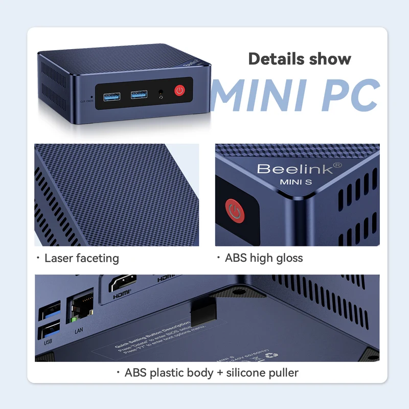 Beelink Mini S12-LP Intel N95 Processor 12GB RAM 480GB SSD Mini PC (Navy Blue)