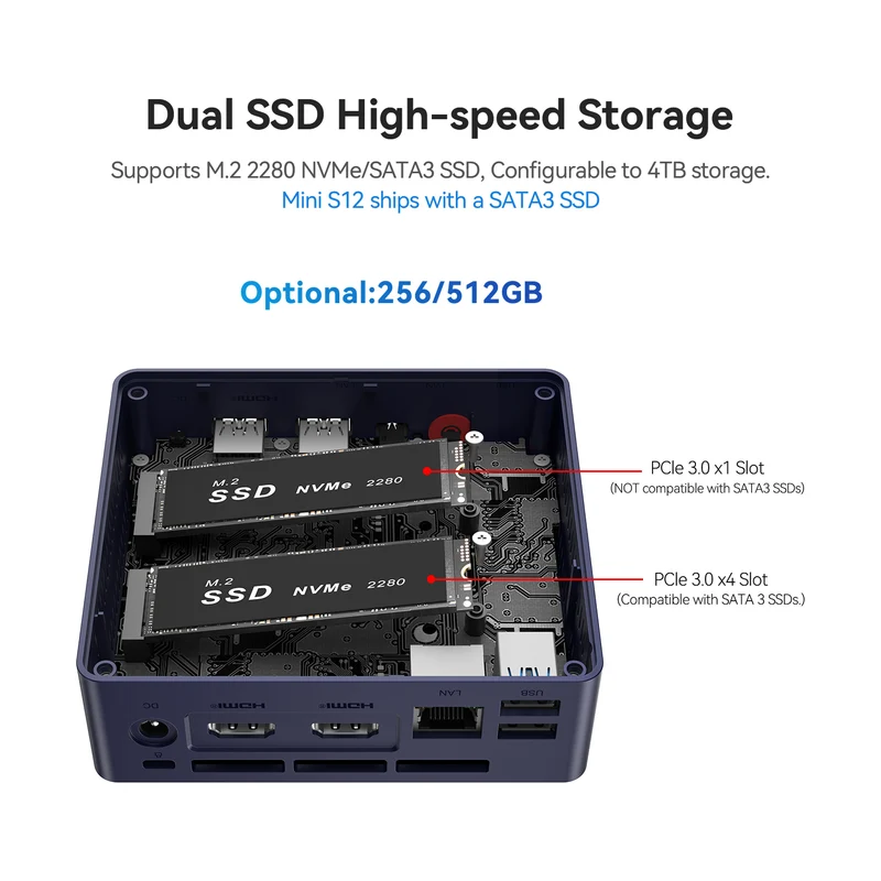 Beelink Mini S12-LP Intel N95 Processor 12GB RAM 480GB SSD Mini PC (Navy Blue)