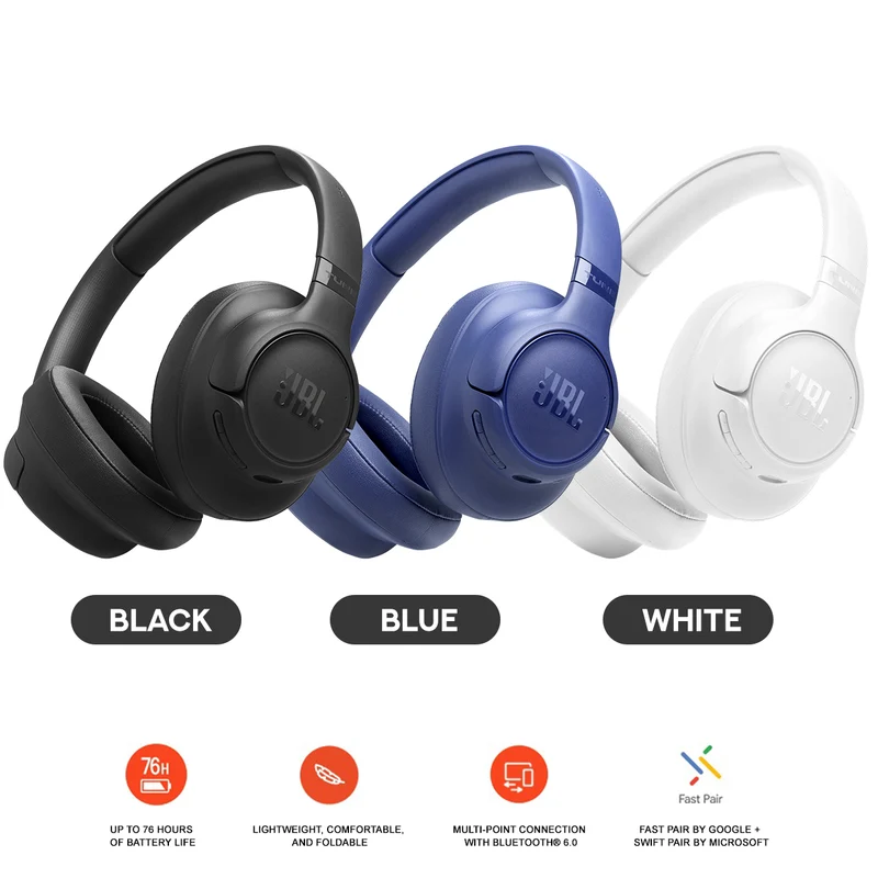 JBL TUNE 730BT Wireless On-Ear Headphones (Black, Blue, White)