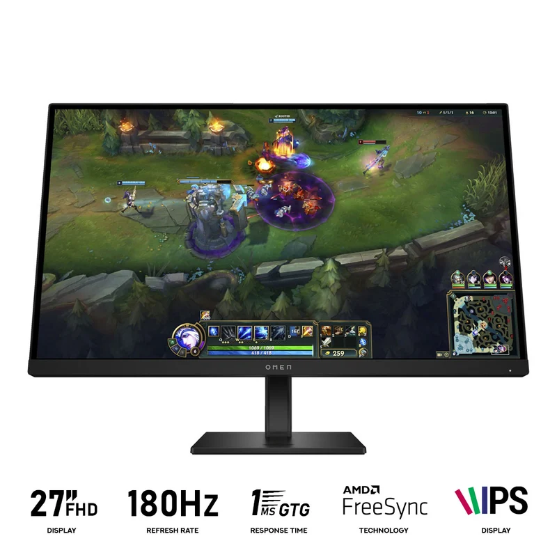 HP OMEN AV4K2AA 27" FHD (1920x1080) 180Hz 1ms GTG IPS Gaming Monitor with Tilt/ Height/ Pivot Adjustment