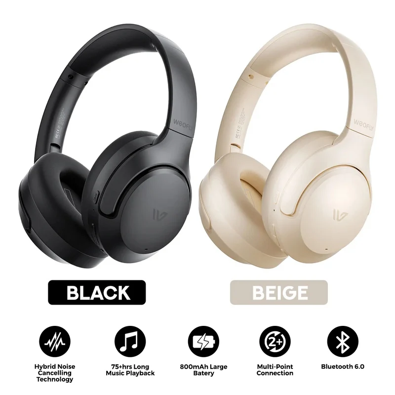 Weofly Live 2 ANC Headphone (Black, Beige) (WFLV743BL, WFLV743SK)