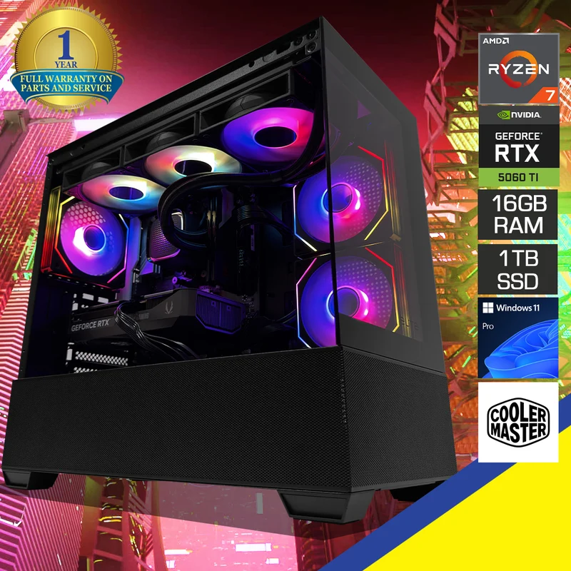 Aurora Elite 490 Black Desktop Gaming PC | AMD Ryzen 7 8700F | 16GB (2x8GB) RAM | 1TB SSD | RTX 5060 Ti | Windows 11 Pro