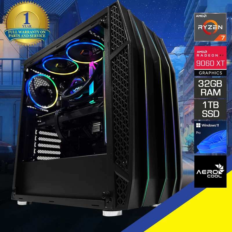 Sophos Klaw Black Desktop Gaming PC | AMD Ryzen 7 9700X | 32GB (2x16GB) RAM | 1TB SSD | RX 9060 XT | Windows 11 Pro