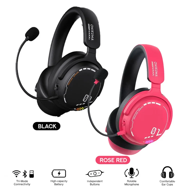 Onikuma GT886 Tri-Mode Gaming Headset (Black, Rose Red)