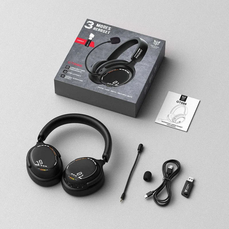Onikuma GT886 Tri-Mode Gaming Headset (Black, Rose Red)