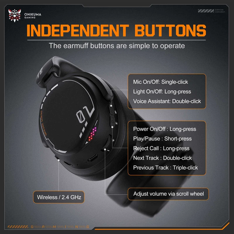 Onikuma GT886 Tri-Mode Gaming Headset (Black, Rose Red)